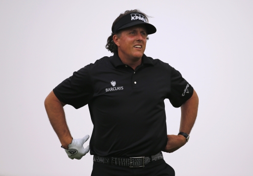 Phil Mickelson of the U.S. watches..